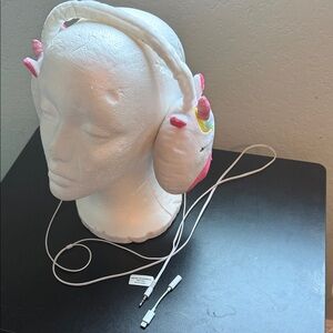 Squishmallows Unicorn-Themed Pink and White Headphones with adapter